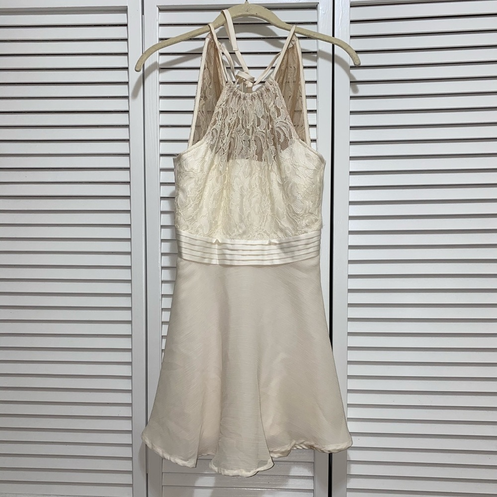 cream dress with lace top